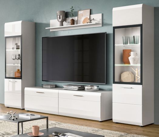 Wohnwand Cover in wei� Hochglanz 4-teilig 280 x 160 cm