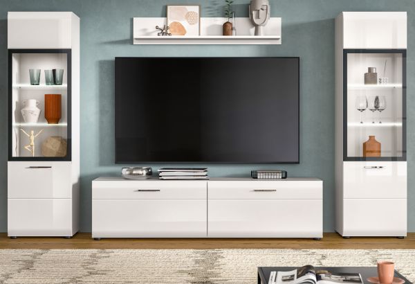 Wohnwand Cover in wei� Hochglanz 4-teilig 280 x 160 cm