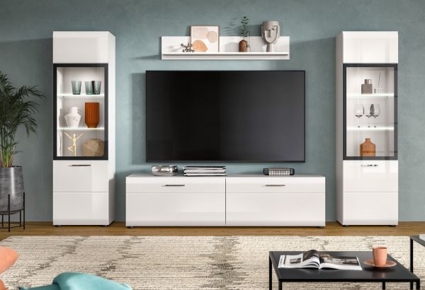 Wohnwand Cover in wei� Hochglanz 4-teilig 280 x 160 cm