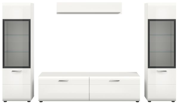 Wohnwand Cover in wei� Hochglanz 4-teilig 280 x 160 cm