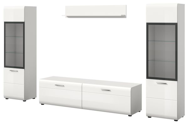 Wohnwand Cover in wei� Hochglanz 4-teilig 280 x 160 cm