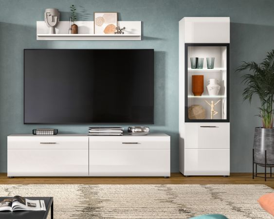 Wohnwand Cover in wei� Hochglanz 3-teilig 220 x 160 cm