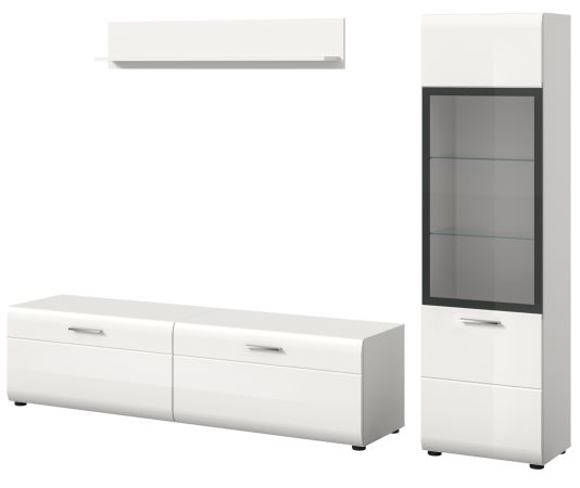 Wohnwand Cover in wei� Hochglanz 3-teilig 220 x 160 cm