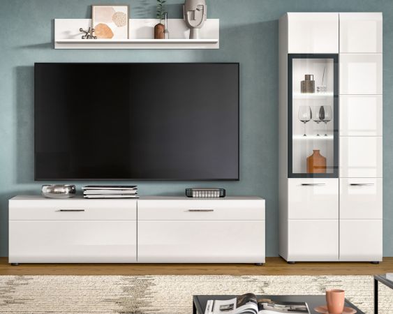 Wohnwand Cover in wei� Hochglanz 3-teilig 235 x 160 cm