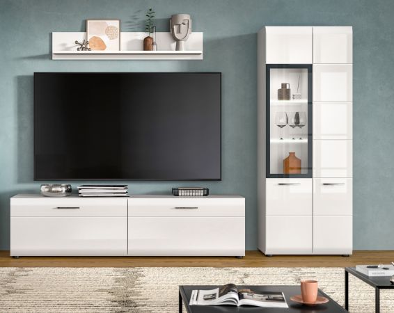 Wohnwand Cover in wei� Hochglanz 3-teilig 235 x 160 cm