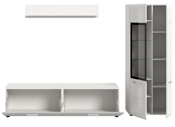 Wohnwand Cover in wei� Hochglanz 3-teilig 235 x 160 cm