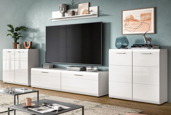 Wohnwand Cover in wei� Hochglanz 4-teilig 350 x 160 cm