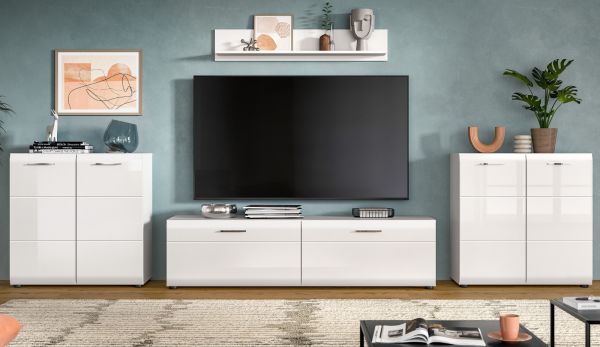 Wohnwand Cover in wei� Hochglanz 4-teilig 350 x 160 cm