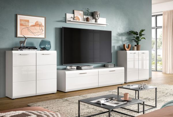 Wohnwand Cover in wei� Hochglanz 4-teilig 350 x 160 cm