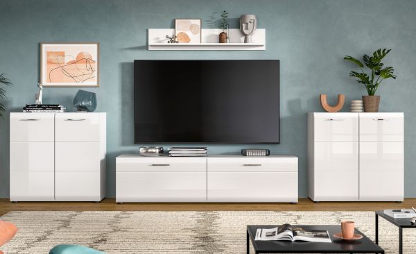 Wohnwand Cover in wei� Hochglanz 4-teilig 350 x 160 cm