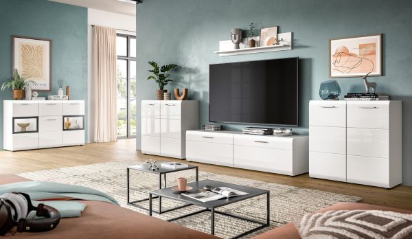 Wohnwand Cover in wei� Hochglanz 4-teilig 350 x 160 cm