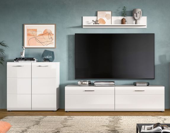 Wohnwand Cover in wei� Hochglanz 3-teilig 255 x 160 cm