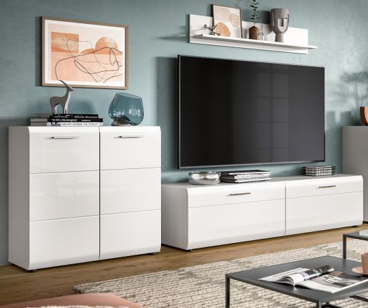 Wohnwand Cover in wei� Hochglanz 3-teilig 255 x 160 cm