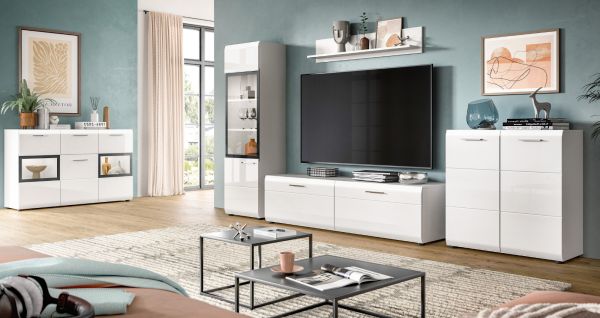 Wohnwand Cover in wei� Hochglanz 3-teilig 255 x 160 cm