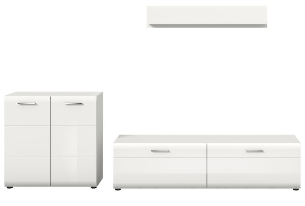 Wohnwand Cover in wei� Hochglanz 3-teilig 255 x 160 cm