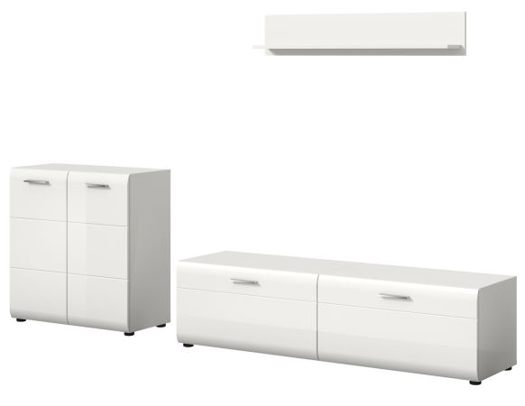 Wohnwand Cover in wei� Hochglanz 3-teilig 255 x 160 cm