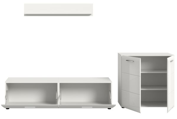 Wohnwand Cover in wei� Hochglanz 3-teilig 255 x 160 cm