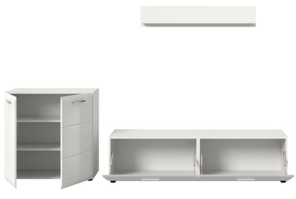 Wohnwand Cover in wei� Hochglanz 3-teilig 255 x 160 cm