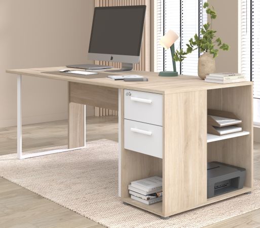 B�rom�bel Set Remote in Eiche und wei� Laptoptisch und Container f�r Homeoffice und B�ro