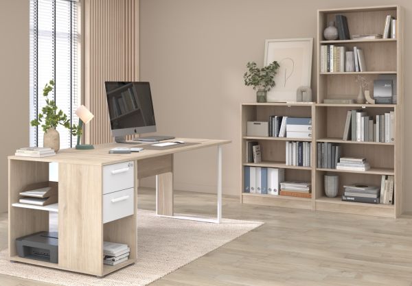 B�rom�bel Set Remote in Eiche und Wei� mit Schreibtisch, Container und 3x Regal