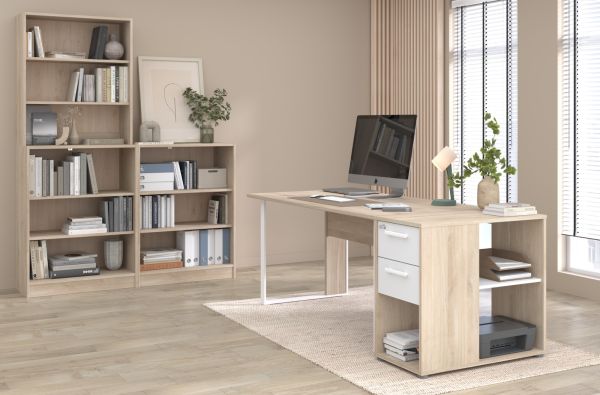 B�rom�bel Set Remote in Eiche und Wei� mit Schreibtisch, Container und 3x Regal