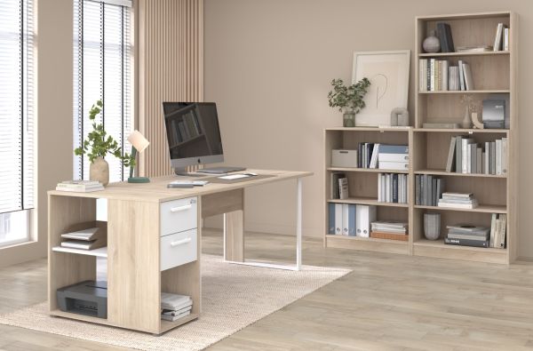 B�rom�bel Set Remote in Eiche und Wei� mit Schreibtisch, Container und 3x Regal