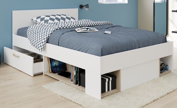 Stauraumbett Mika in wei� und Eiche Funktionsbett mit Bettschubkasten Set Liegefl�che 120 x 200 cm