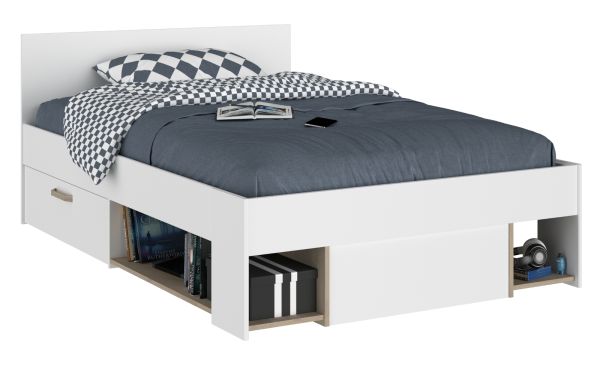 Stauraumbett Mika in wei� und Eiche Funktionsbett mit Bettschubkasten Set Liegefl�che 120 x 200 cm