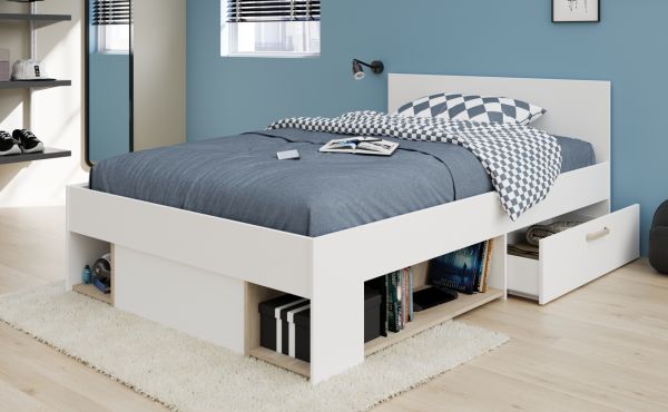 Kinder- und Jugendzimmer Mika in wei� und Eiche Set 2-teilig, Stauraumbett und Kleiderschrank