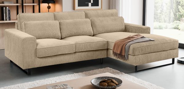 Sofa Valero in beige Cord Ecksofa 4-Sitzer 276 x 183 cm