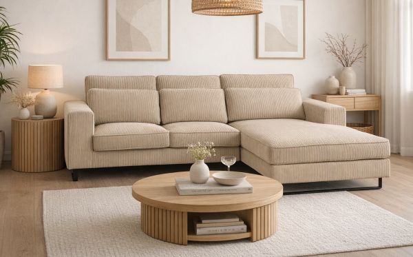 Sofa Valero in beige Cord Ecksofa 4-Sitzer 276 x 183 cm