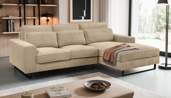 Sofa Valero in beige Cord Ecksofa 4-Sitzer 276 x 183 cm