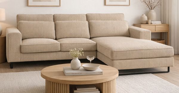 Sofa Valero in beige Cord Ecksofa 4-Sitzer 276 x 183 cm