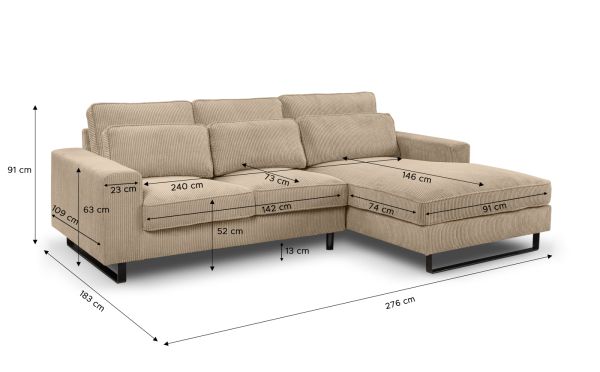 Sofa Valero in beige Cord Ecksofa 4-Sitzer 276 x 183 cm
