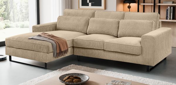 Sofa Valero in beige Cord Ecksofa 4-Sitzer 276 x 183 cm
