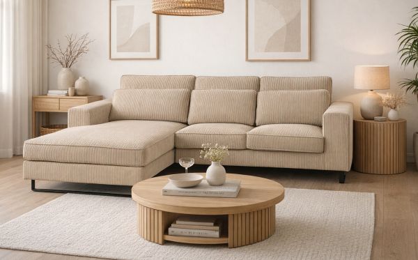 Sofa Valero in beige Cord Ecksofa 4-Sitzer 276 x 183 cm