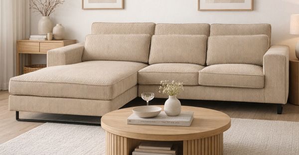 Sofa Valero in beige Cord Ecksofa 4-Sitzer 276 x 183 cm