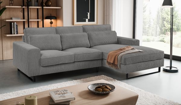 Sofa Valero in grau Cord Ecksofa 4-Sitzer 276 x 183 cm
