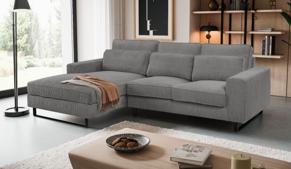Sofa Valero in grau Cord Ecksofa 4-Sitzer 276 x 183 cm
