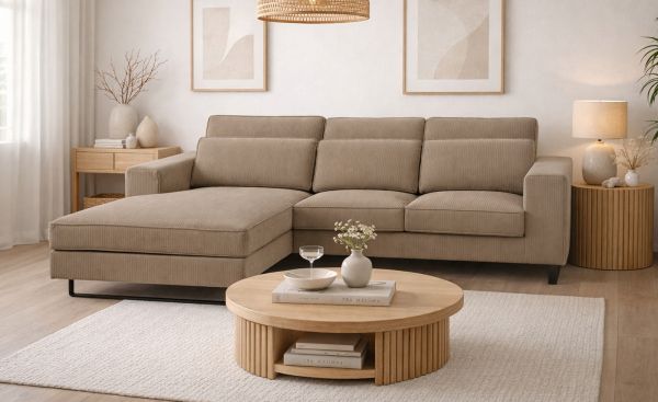 Sofa Valero in braun-beige Cord Ecksofa 4-Sitzer 276 x 183 cm