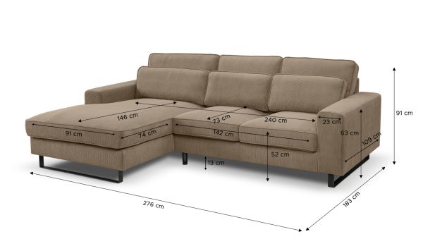 Sofa Valero in braun-beige Cord Ecksofa 4-Sitzer 276 x 183 cm