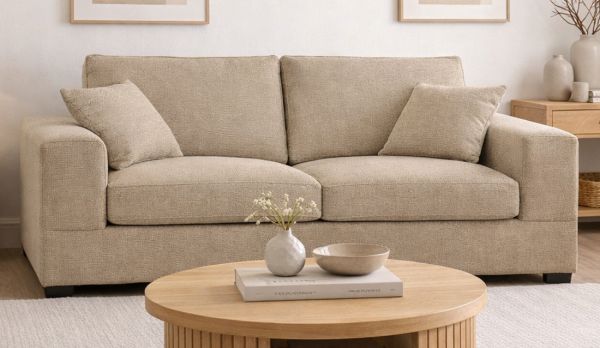 Sofa Novana in beige Strukturstoff 3-Sitzer 221 cm