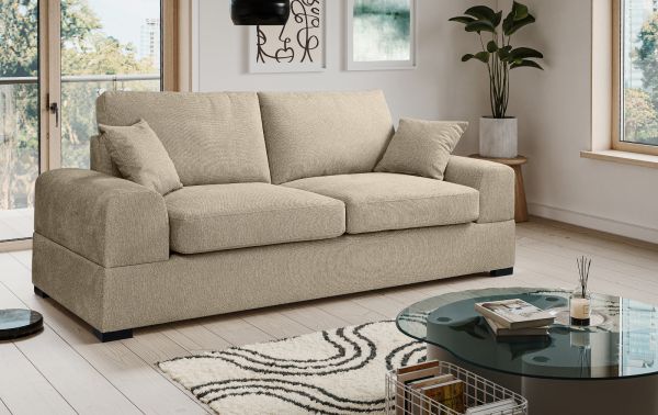 Sofa Novana in beige Strukturstoff 3-Sitzer 221 cm