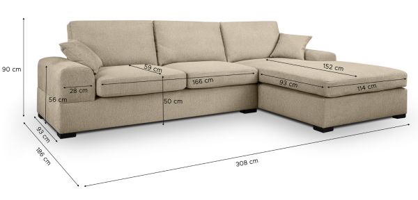 Sofa Novana in beige Strukturstoff Ecksofa 5-Sitzer 308 x 186 cm