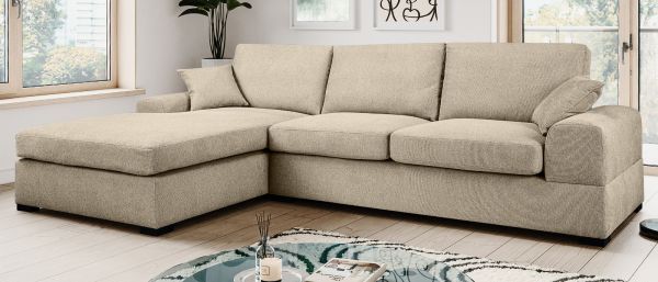 Sofa Novana in beige Strukturstoff Ecksofa 5-Sitzer 308 x 186 cm