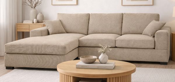 Sofa Novana in beige Strukturstoff Ecksofa 5-Sitzer 308 x 186 cm