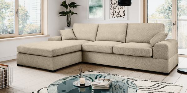 Sofa Novana in beige Strukturstoff Ecksofa 5-Sitzer 308 x 186 cm