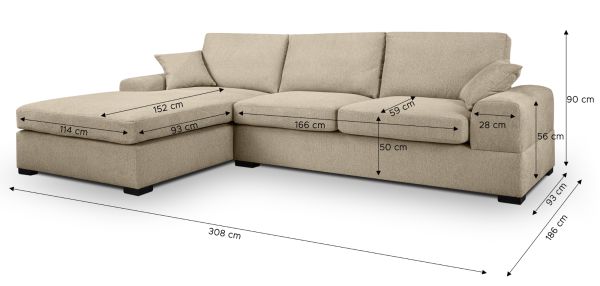Sofa Novana in beige Strukturstoff Ecksofa 5-Sitzer 308 x 186 cm