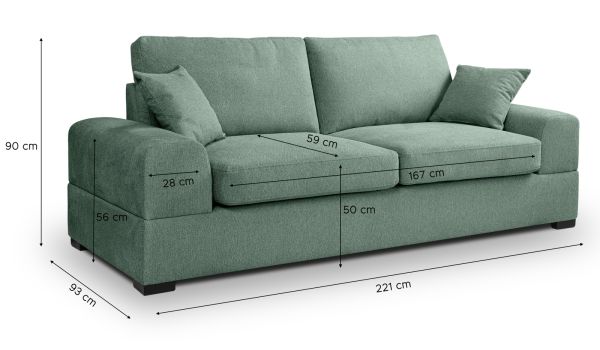 Sofa Novana in petrol Strukturstoff 3-Sitzer 221 cm