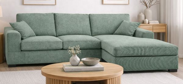 Sofa Novana in petrol Strukturstoff Ecksofa 5-Sitzer 308 x 186 cm